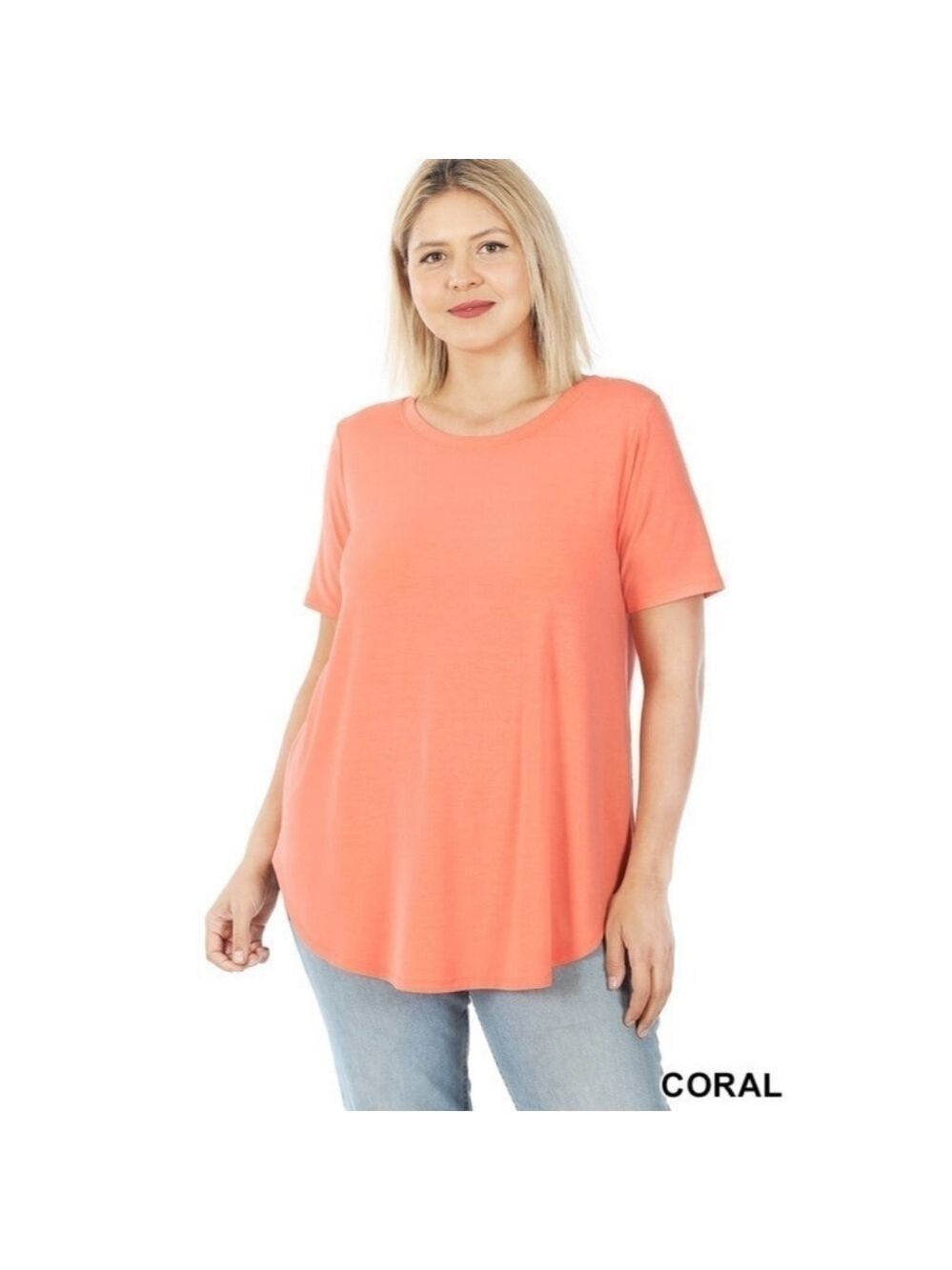 ZENANA Coral color Short Sleeve Round Neck Size 1X NWT